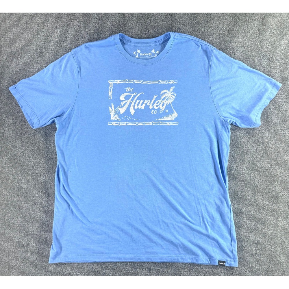 Hurley Mens XL Blue Everyday Tee Tropical Bamboo Graphic Short Sleeve T-Shirt
